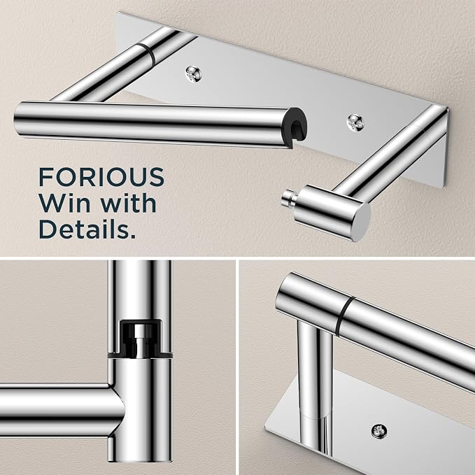 FORIOUS Toilet Paper Holder Wall Mount, Stainless Steel Rustproof Double Post Pivoting Tissue Roll Holder for Bathroom, Commercial Toilet Paper Dispenser (Chrome, Modern Square 1 Pack)