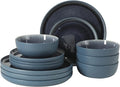 Gibson Elite Reactive Stoneware Dinnerware Set - Tahoe Sunset Matte Exterior & Shiny Interior Blue | 12-Piece – Plates and Bowls, Durable Everyday Dish Set, Microwave & Dishwasher Safe