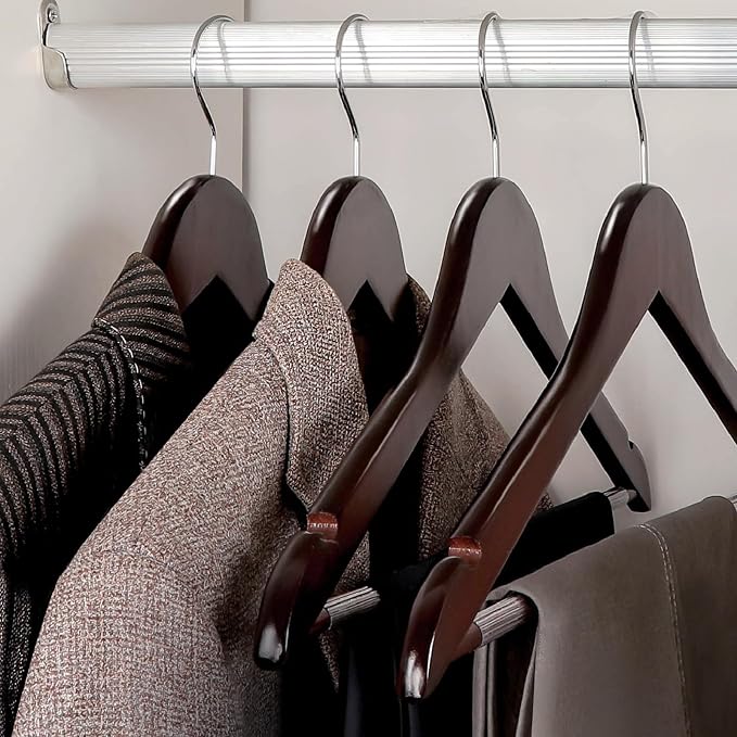 TOPIA HANGER Wooden Coat Hangers 30 Pack, Cherry Wood Suit Hangers with Non Slip Pants Bar, 360° Swivel Hook and Shoulder Notches for Camisole, Jacket, Pants, Smooth Finish Clothes Hangers - CT34M30