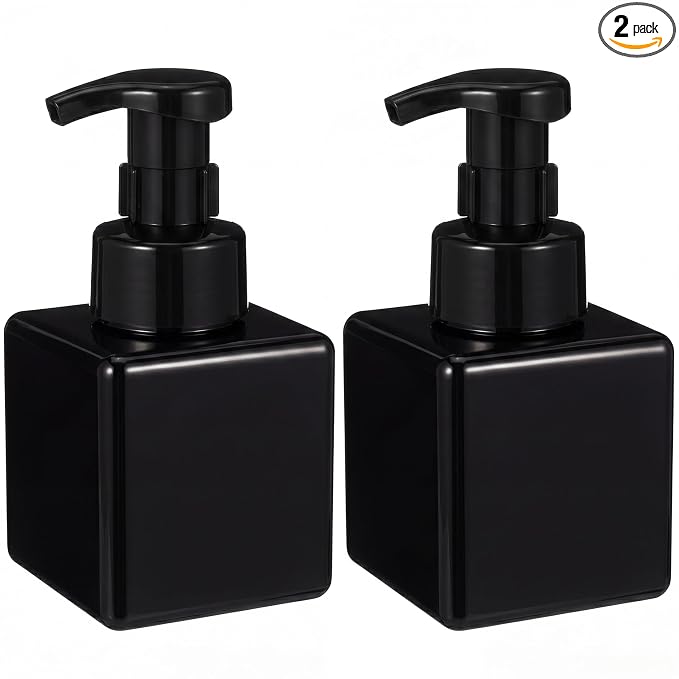 Domensi Foaming Soap Dispenser 8.5 oz Foam Pump Bottle Bulk Empty Travel Foaming Dispenser Refillable Hand Soap Plastic Pump Bottle Travel Clear Container for Bathroom Vanities(2 Pcs,Whole Black)