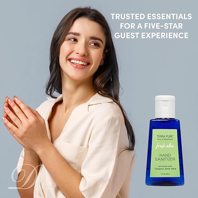 Terra Pure Hand Sanitizer Gel, 1 oz 50 Pack, Alcohol Free Silver Citrate Formula with Aloe Vera and Vitamin E, Non Drying Bulk Travel Size for Hotels, Gyms, Schools, Offices, Events