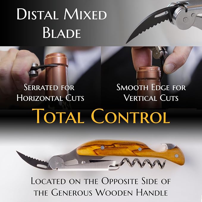 Corkscrew for Professionals FALCORK® 144 Efficiency – Exclusive One-Step Wine Key & Bottle Opener for Intensive Use in Hospitality with an Optimally Marked Helix & Smooth Natural Olive Wood Handle