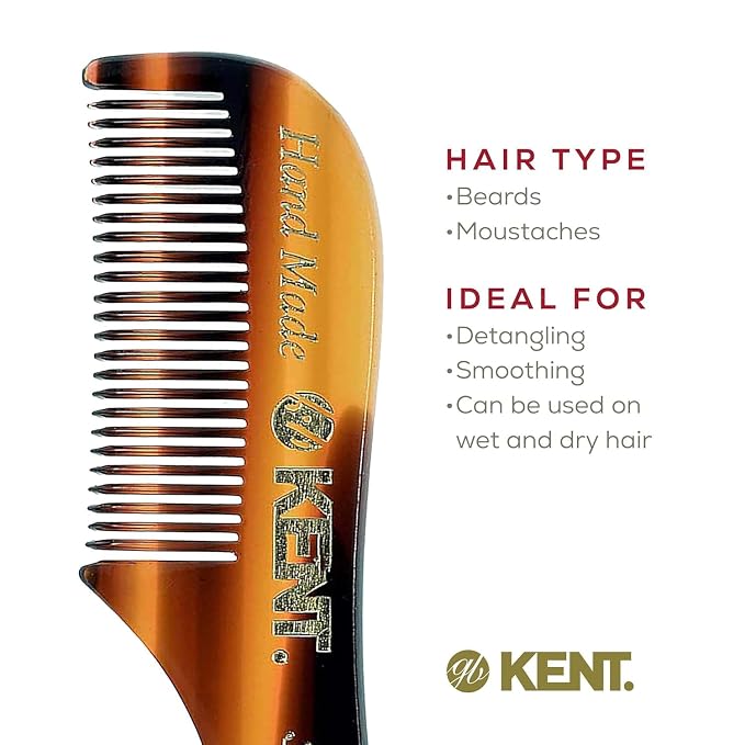 Kent Beard & Mustache Set - BRD5 Horse Hair + Nylon Bristle Brush, 81T + FOT Handmade Sawcut Combs, Pistol-Grip Wood Handle, Dry/Wet Use, Distributes Oils & Balms - Full Grooming Kit for Men