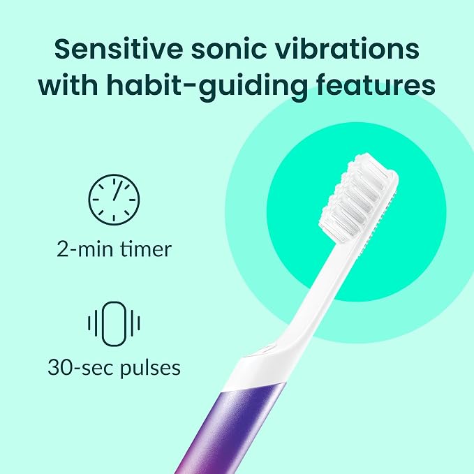 Quip Metal Sonic Electric Toothbrush for Adults - Time Travel & Soft Bristles with Travel Case & Replacement Brush Head - 3 Month Battery Life, Sunset