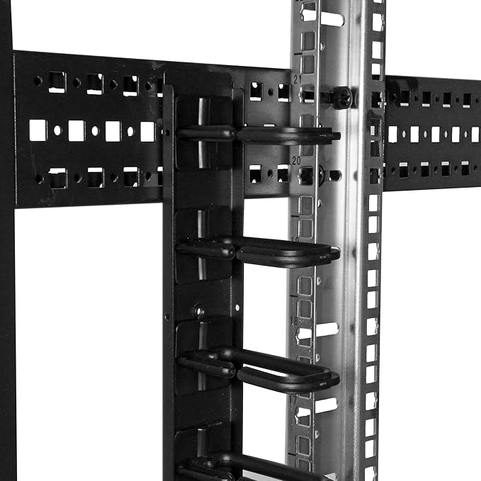 StarTech 20U Vertical Server Rack Cable Manager, D-Ring, 2.8ft (CMVER20UD) | Network rack cord manager panel, D-ring hooks, 2.8ft (0.85m) wire organizer, Improves airflow and passive cooling, Steel