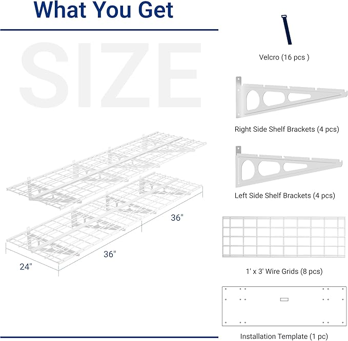 FLEXIMOUNTS 2-Pack 2x6ft Garage Shelving 24-inch-by-72-inch Heavy Duty Wall Mounted Shelves Garage Storage Rack Floating Shelves, 1400lbs Load Capacity, White, Classic Series
