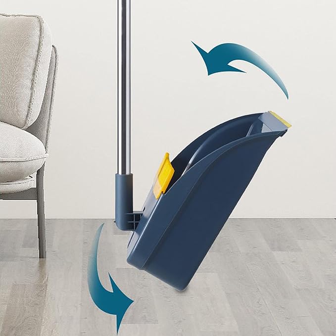 Broom and Dustpan Set, Cleaning with Dustpan Teeth, Stand up Broom & Dustpan Combo, Long Handle Broom with Dustpan Combo Set for Kitchen -ffice Lobby Floor and Dog Cat Pets Home Use