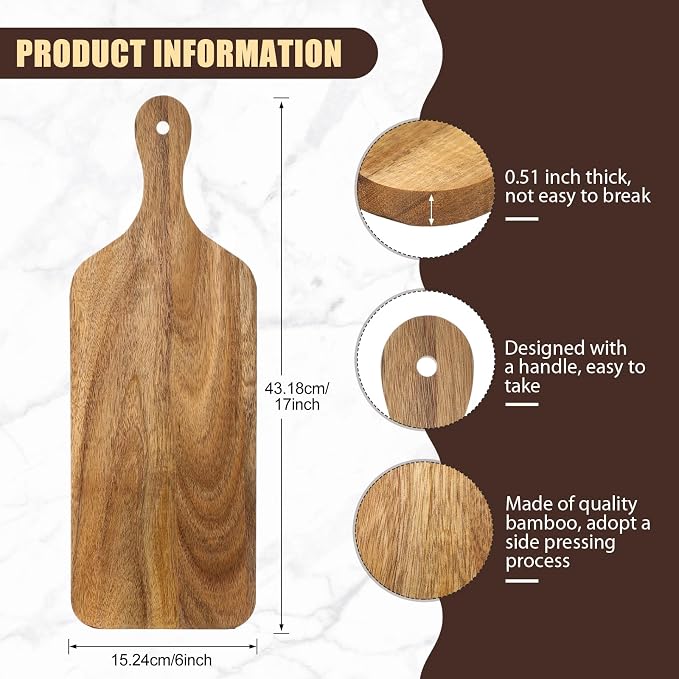 Didaey 6 Pcs Cutting Board Bulk Kitchen Thicken Chopping Platter with Handles Wooden Charcuterie Serving Trays Blank Wood Boards for Engraving Wedding Housewarming(Acacia Wood,17 x 6 Inch)