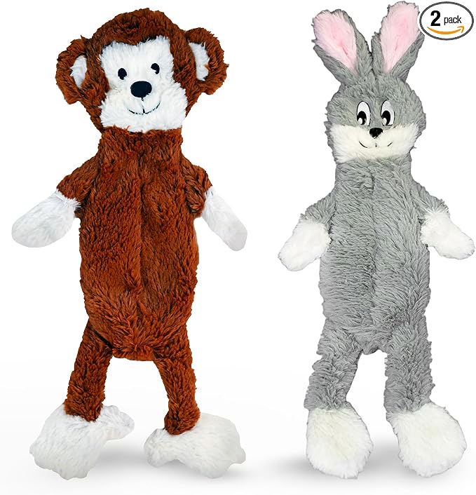 FGA MARKETPLACE Monkey-Grey Rabbit Flat NO Stuffing NO Squeak Plush Dog Toy, Funny Style Will Entertain Your Pet for Hours, Recommended for Small and Medium Dog 21 INCH Long