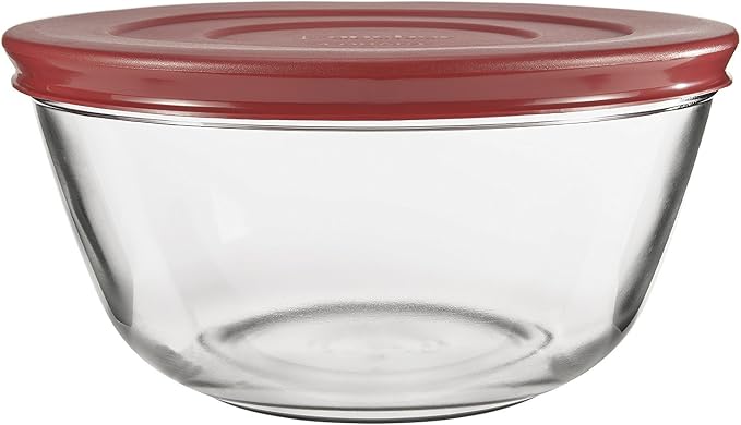 Anchor Hocking 91858 Glass Mixing Bowls with Lids, Cherry, 4 Quart (Set of 2) -