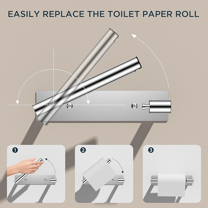 FORIOUS Toilet Paper Holder Wall Mount, Stainless Steel Rustproof Double Post Pivoting Tissue Roll Holder for Bathroom, Commercial Toilet Paper Dispenser (Chrome, Modern Square 1 Pack)