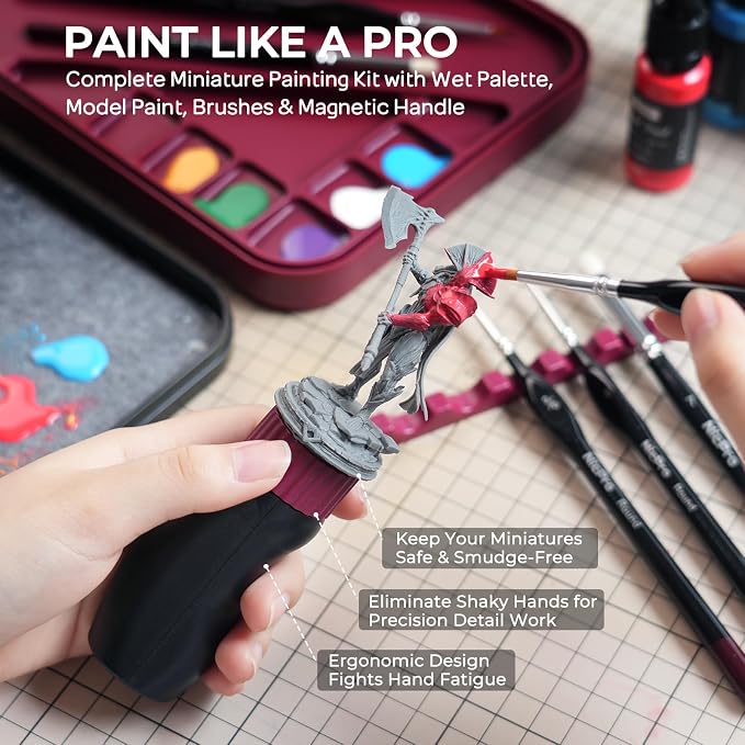 Nicpro All-In-One Miniature Painting Kit, Including 18 Colors Model Paint, Wet Palette, 11PCS Detail Paint Brushes Drybrush, Magnetic Painting Handle, 2PCS Sponges, 50PCS Pallet Paper and Brush Holder