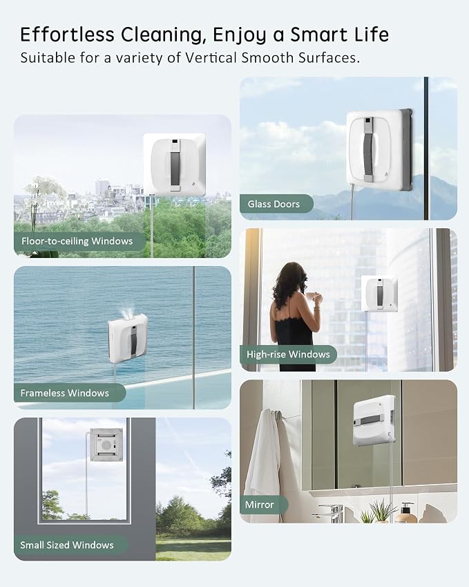 Yoolax Window Cleaning Robot 2.0, Intelligent Robot Window Cleaner with Dual Cross Water Spray Technology, Ungraded 6 Cleaning Paths, Edge Detection System, App & Remote Control, White