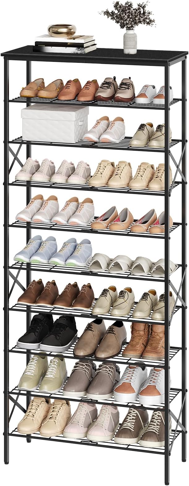 YATINEY 10 Tier Shoe Rack, Large Capacity Shoe Storage Organizer Holds 40 Pairs, Sturdy and Stable, for Entryway, Hallway, Closet, Dorm Room, Black SS10BB