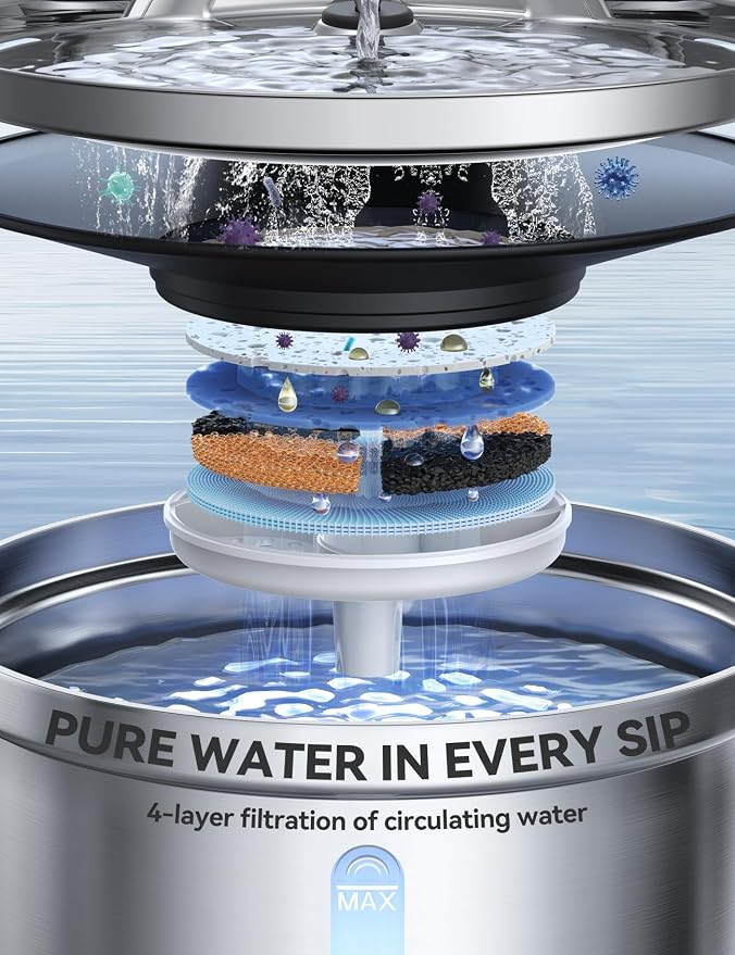 Wireless Cat Water Fountain [Water & Battery Separation] FEELNEEDY Stainless Steel Automatic Pet Water Dispenser, 4000mAh Battery Operated Water Fountains for Cats Dogs - 3.5L/118oz