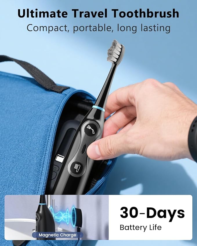 Electric Toothbrush with Water Flosser, 3-in-1 Sonic Brush & Oral Irrigator Combo for Adults, Cordless Brush & Floss System with 5 Brush Heads, 3 Modes, 30-Day Battery, for Braces & Sensitive Gums-BL