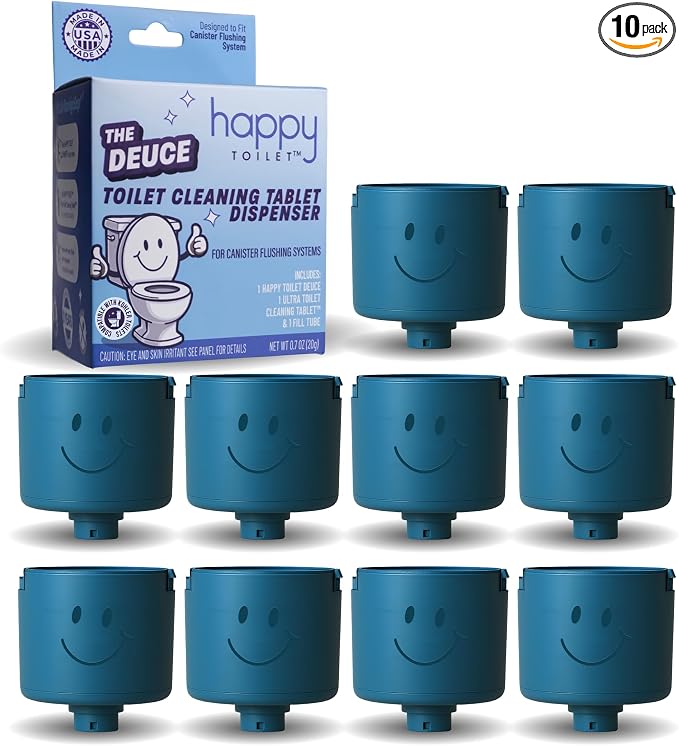 Happy Toilet Cleaner Original Deuce - Toilet Bowl Tablet Holder for Kohler & Canister Flush Systems - Easy Install Toilet Tablet Holder Auto Toilet Cleaning System Tank Caddy - Made in USA (10PK)