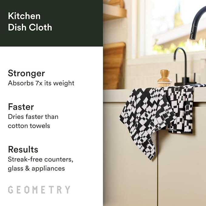 GEOMETRY Dishcloth – Evergreen Collection – Quick-Dry, Ultra-Absorbent, Reusable Microfiber Kitchen Towels for Drying & Cleaning - Patch Party - 3-Pieces