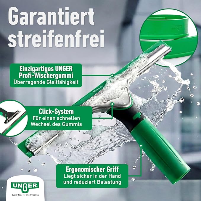 Unger AK015 Window Cleaning Kit PRO Set - Power Washer Sleeve, ErgoTec Squeegee, Bucket 18L, Liquid Glass Cleaner 1L, Safety Glass Scraper, Microfibre Cloth - Professional Window Cleaner, Green