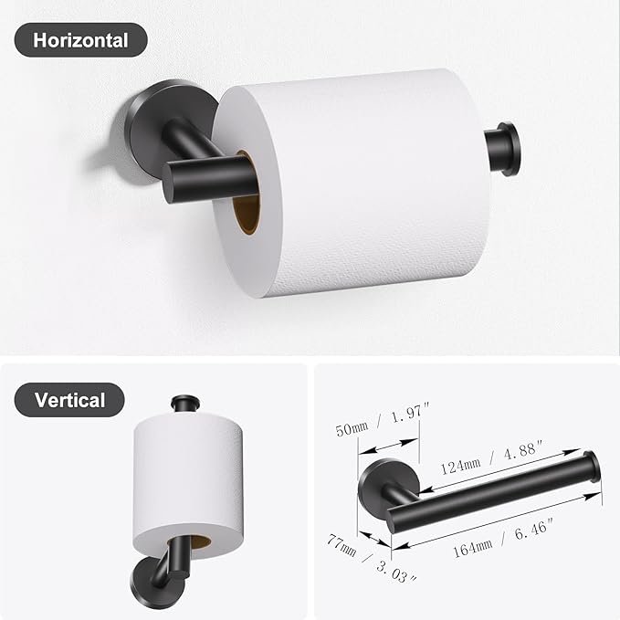 Lairuier Bathroom Hardware Set, 4-Piece Towel Bar Set Include Toilet Paper Holder,Towel Ring and 2 Towel Hooks Stainless Steel Wall Mounted Bathroom Hardware Accessories Set (Matte Black)