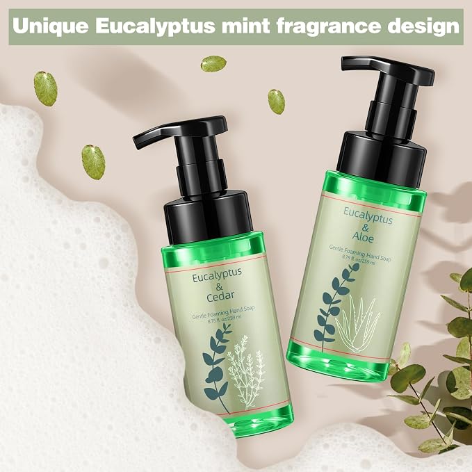 6 Pack Eucalyptus Foaming Hand Soap with Pump Care Moisturizing Liquid Eucalyptus Scented Foam Hand Wash 2026 New Year Gifts for Kitchen Bathroom Family Teacher Staff 8.75 Fl. oz