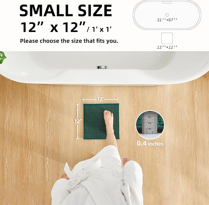TYUU Small Bathroom Rugs Non Slip Washable Bath Rugs Super Absorbent Bathroom Rug Thin Quick Dry Low Pile Bath Mats, Dark Green 12"x12"