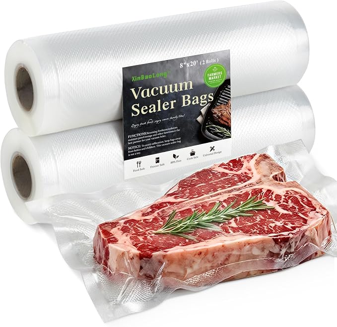 Vacuum Sealer Bags Rolls, 8in x 20ft, 2 Pack | Commercial Grade, BPA Free, Customized Size, Sous Vide Cooking, Puncture Prevention, Kitchen Essentials, Kitchen Gadgets