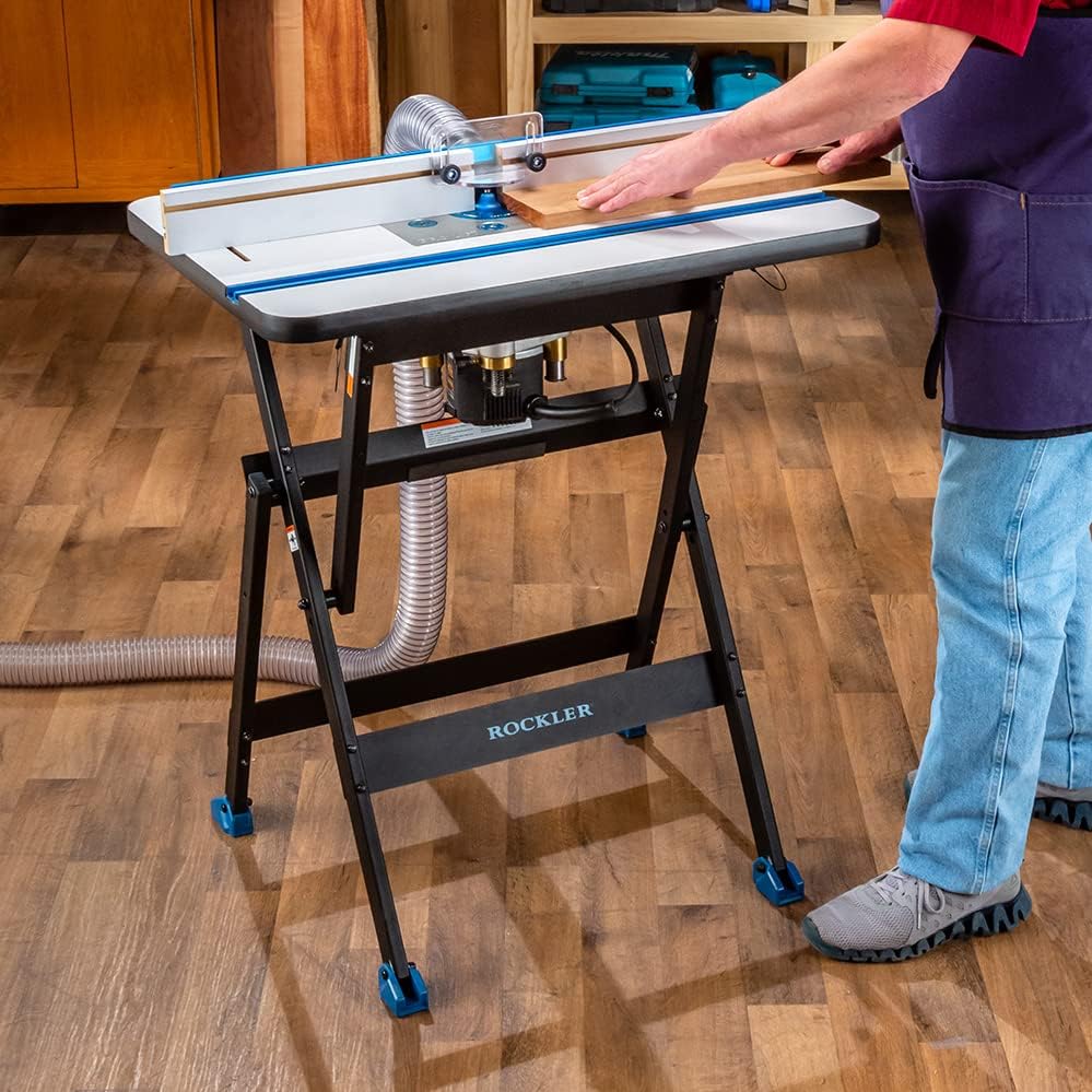 Rock-Steady Folding Steel Stand - Space-Saving Portable Work Stand w/Locking pins - 200 Pounds Capacity Woodworking Table Stand - Ideal Folding Work Stand for Router Tables and T-Track Tables