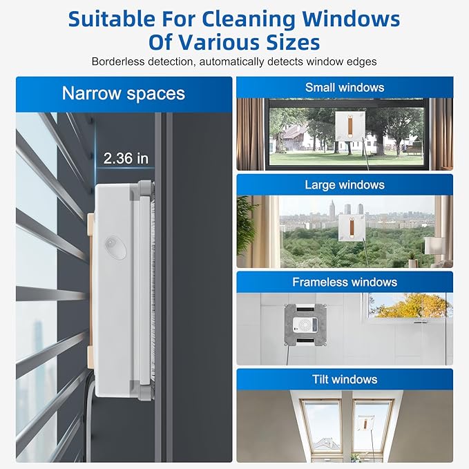 Lcoco&Dream Window Cleaning Robot 3000Pa Suction, Automatic Glass Cleaner with Dual Water Spray and with Automatic Anti Fall Protection Smart Cleaning Paths for Windows Tiles Marble and Wood