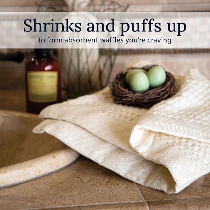 GILDEN TREE Waffle Towel Set Quick Dry Thin | 2 Bath Towels | 2 Hand Towels | 2 Washcloths, Modern Style (Cream)