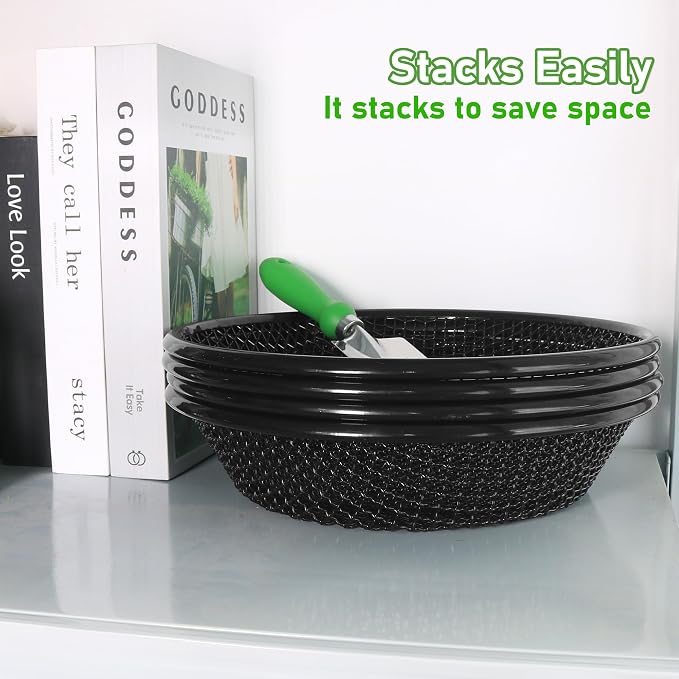4Pcs 11.8" W Soil Sifter for Gardening, 2,4,6,8mm Grid Rock Sifter for 5 Gallon Bucket, Stainless Steel Fine Dirt Sifter, Compost Sifter for Capturing Dirt, Sand, Rocks, and Filtering Compost (Black)