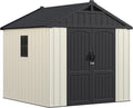 Greesum 8x8FT Plastic Shed, Easy-to-Assemble Resin Shed for Yard, Beige | 35% Fewer Screws for Fast Setup | Eco-Friendly HDPE | Kick-it Easy Assembly | Lockable Door with Adjustable Windows