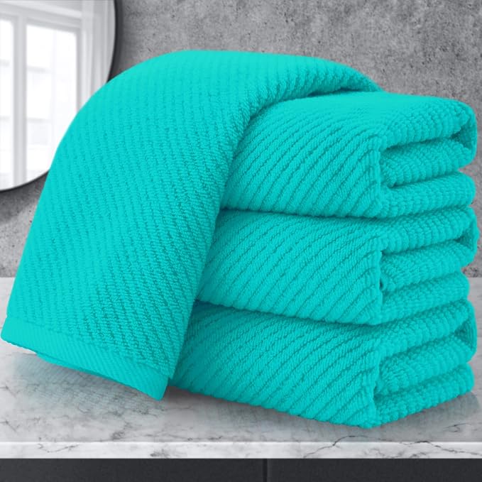 VOOVA & MOVAS Bathroom Hand Towels 4PC, 100% Cotton, 18x28 in, Turquoise | Quick Dry, Thick, Soft, Absorption, Luxury Hand Towels For Showering, Bathroom, Hotel, Spa