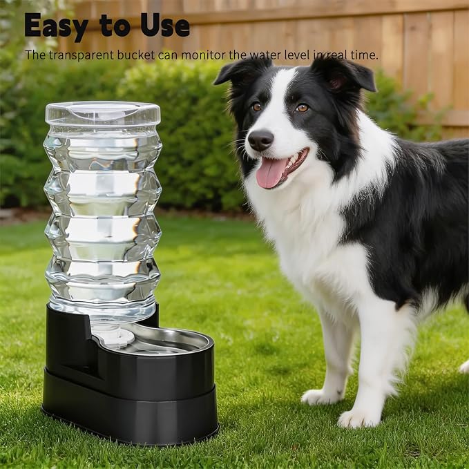 RIZZARI 9L Elevated Dog Water Dispenser: Filtered Gravity Waterer | Stainless Steel Bowl /Gravity Fed/No Power Needed/ Anti-Spill Base/Senior Dogs & Large Breeds/Indoor/Outdoor