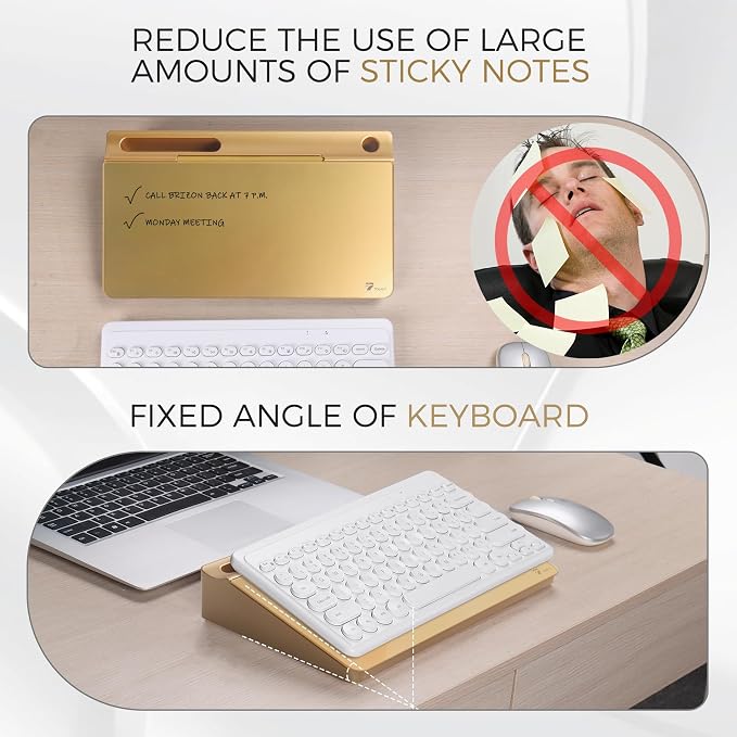 TOWON Small Compact Glass Desktop Whiteboard with Storage – 12 x 7 in Dry Erase Board for Desk, Home Office, School | Includes 5 Markers, Eraser & Holder | Space-Saving Organizer, Metallic Gold