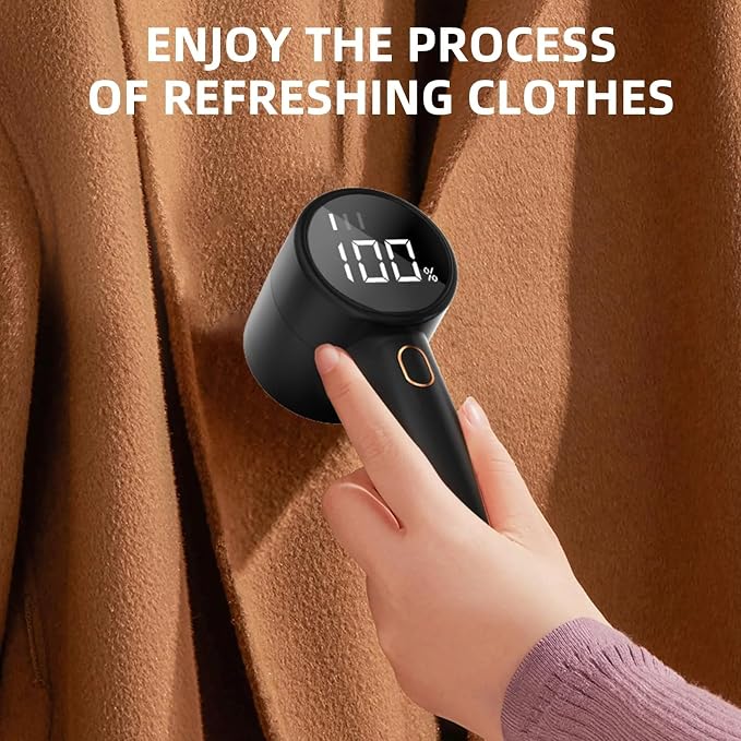 Fabric Shaver Lint Remover, Rechargeable Lint Shaver, Electric Sweater Defuzzer with 3 Speeds, 6 Blades, Digital LED Display to Remove Pilling for Clothes, Furniture, Couch, Blanket (Color : Black)