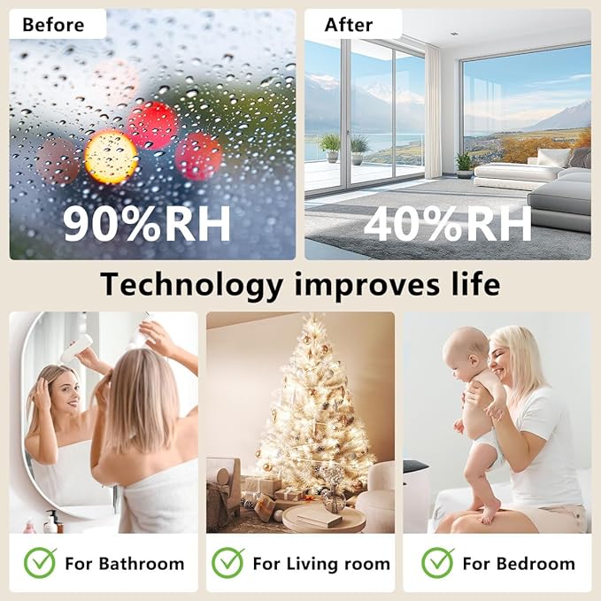 Dehumidifier 58OZ 1657ML Small Dehumidifier for Home Safety Dehumidification 5 Timers 3 Setting Modes Auto Shut Off Protection Adjustable 10 Color Lights Low Noise For Bedroom Bathroom 230 Ft²
