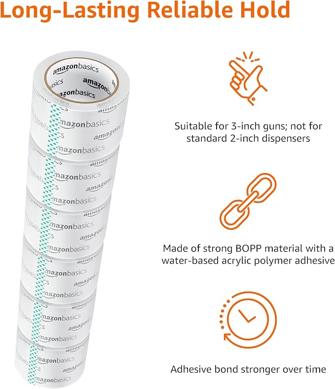 Amazon Basics 2.83 Inch Wide Packing Tape, Fits 3-Inch Dispensers, Crystal Clear, Low Odor, for Moving, Storage, Shipping and Sealing Boxes, 54.6 Yards, 6-Pack