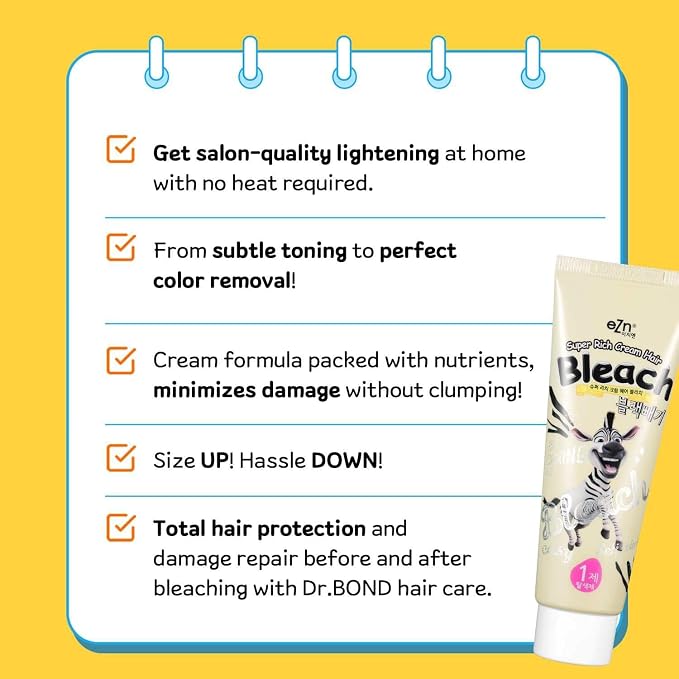 eZn Super Rich Cream Hair Bleach (25oz, 250g+500ml) Korean Permanent Long Hair Color Marula Seed High-Lifting Formula Minimal Damage Enriched with 4 Natural Oil Extract (Super Size)