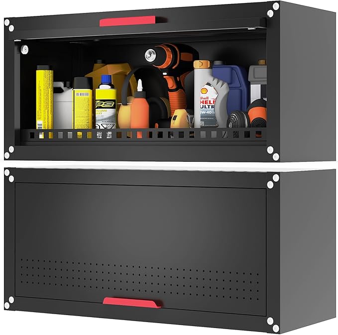 Eltean 31.5" Metal Wall Cabinet,Garage Wall Cabinet with Up-Flip Door,Wall Mounted Garage Cabinets with Handle,Floating Tool Cabinet for Garage,Basement,Warehouse