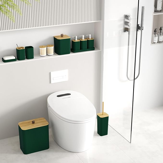 Bathroom Accessory Set - Green Bathroom Set, 12PC Bathroom Accessories Set, Green Bathroom Accessories Set, Mini Trash Can, Toilet Brush, Trash Can & Soap Dispenser