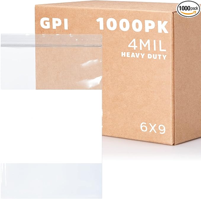 GPI - 6" x 9" - Bulk Pack of 1000, 4 Mil Thick, Heavy Duty, Clear Plastic Reclosable Zip Bags, With Write-on White Block for Labeling, Strong & Durable Poly Baggies With Resealable Zipper Top Lock.
