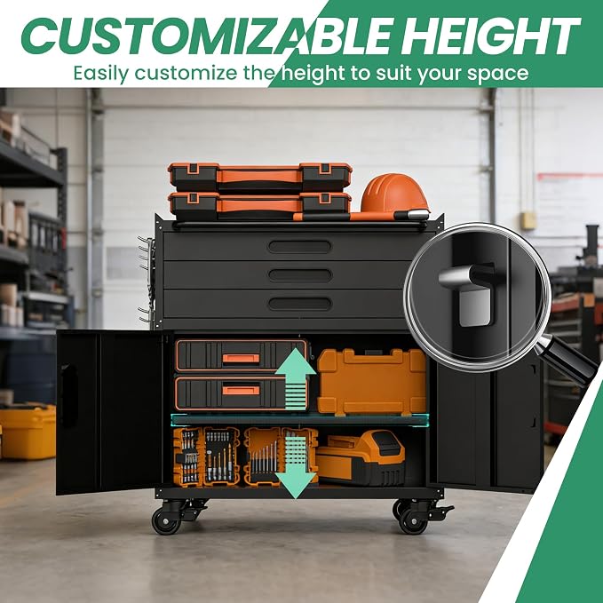 Garage Cabinet System | Heavy Duty Steel All-in-One Modular Garage Cabinet Set for Ultimate Workshop Organization | Easy Assembly Garage Storage Cabinets & Tool Bench