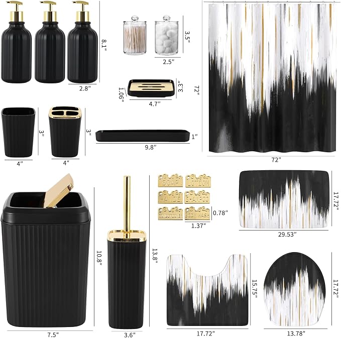 32PCS Bathroom Sets with Shower Curtain and Rugs-Purple Bathroom Accessories,Non Slip Bathroom Rugs Set with Toilet Lid Cover, Waterproof Shower Curtain, 3PC Soap Dispenser with Trash Can