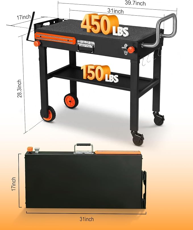 Blackstone Stand for 17" or 22" Griddle, Heavy Duty 450 LBS Blackstone Table, Foldable Portable Grill Cart with Locking Wheels, 20s Quick Setup, Anti-Wobble, Ideal for Backyard, Camping, Tailgating