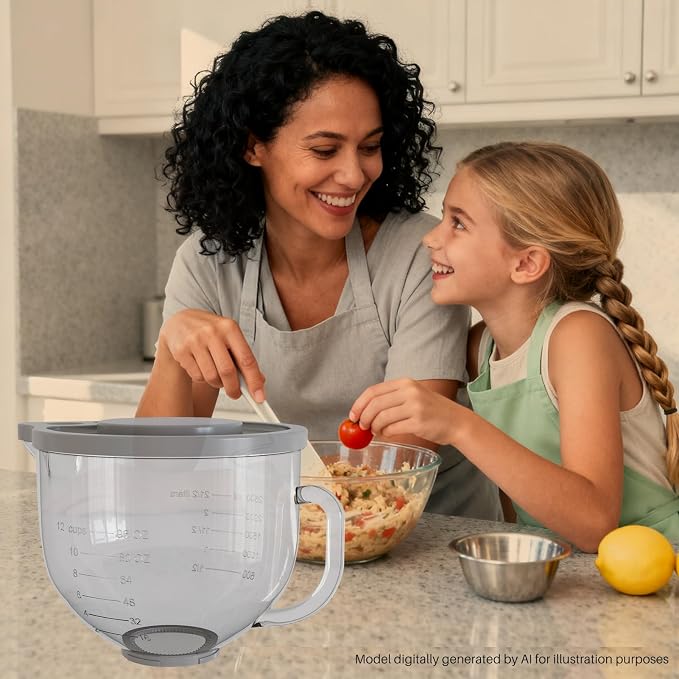 Glass Bowl Compatible with KitchenAid 4.5 & 5-Quart Tilt-Head Stand Mixers | Includes Lid, Measurement Markings & Spout Cover – Dishwasher, Microwave & Freezer Safe