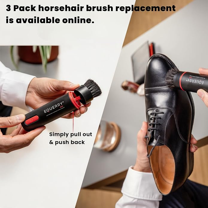 Electric Shoe Shine Kit with 50ml Black Shoe Polish Cream – Rechargeable Motorised Horsehair Brush for Leather Shoes, Boots, Handbags – Effortless Shine for School, Business Travel & Home