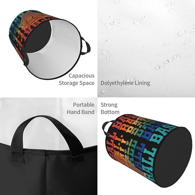 Rainbow Basketball Laundry Hamper Laundry Basket Circular Hamper Dirty Clothes Storage with Handles