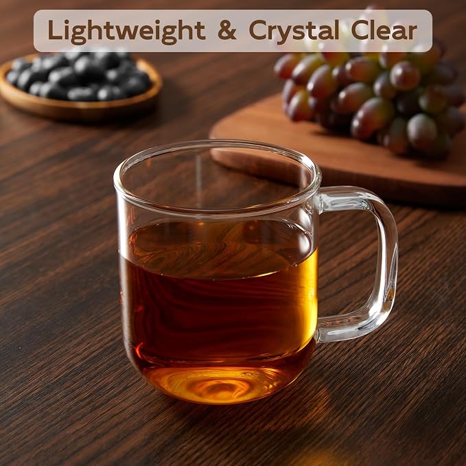 Glass Coffee Mugs, 14 oz iced coffee cups, Clear Tea Cups Set of 2, Glass Mugs with Handles, Glass Cups for Latte, Cappuccino, and Tea