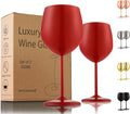 UNISWEET Unbreakable Stainless Steel Wine Glasses Set of 2, Matte Red | 17oz Unique Fancy Metal Wine Goblets, Shatterproof, Ideal for Outdoor, Camping, Travel, Pool, Great Gift for Wine Lovers